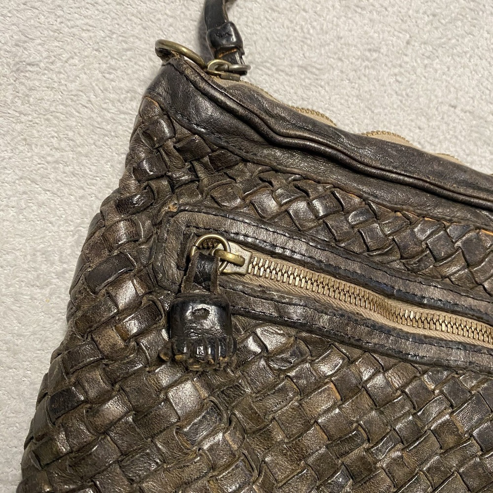 Johnny Was Leather Purse Bag Brown Crossbody Woven Hobo Italy Boho No‎ Strap - Picture 2 of 13